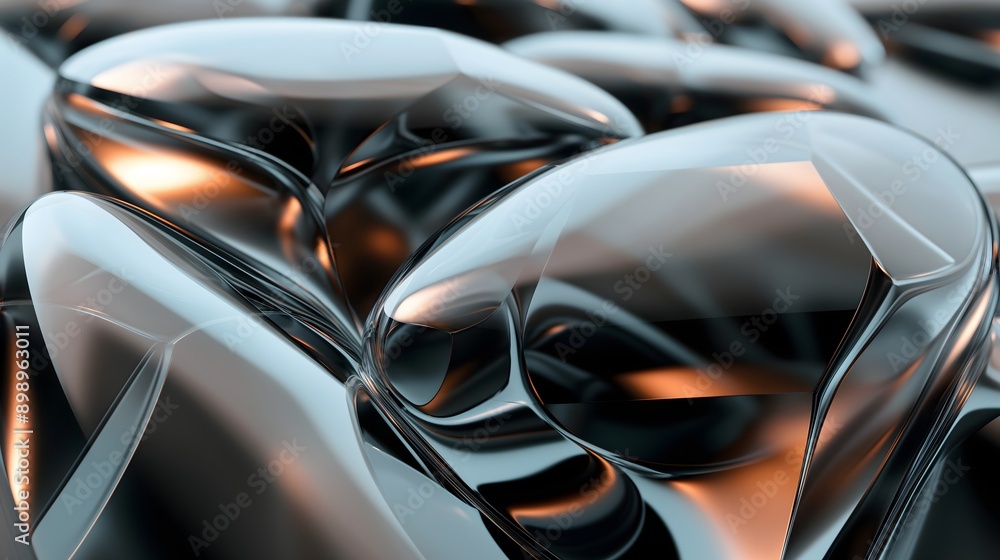 Poster 14. **generate a 3d image of overlapping geometric glass shapes with smooth, glossy surfaces, set in