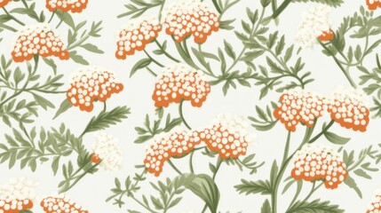 The orange and white pattern of yarrow flowers with fresh green leaves creates a beautiful backdrop, exuding warmth and peace.