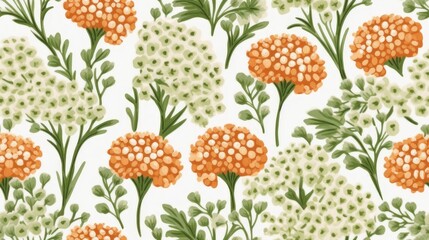 The beautiful orange and white pattern of yarrow flowers with green leaves in the background exudes happiness and joy, making every moment more precious.
