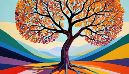 Naklejka premium Abstract Tree with Colorful Landscape.