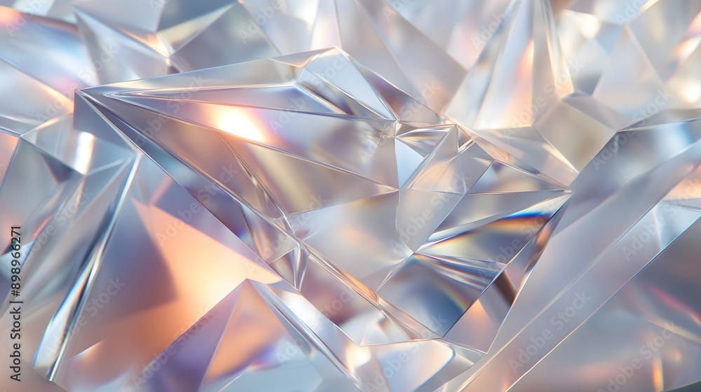 Poster 32. **generate a 3d geometric abstraction featuring overlapping transparent glass prisms with high-g