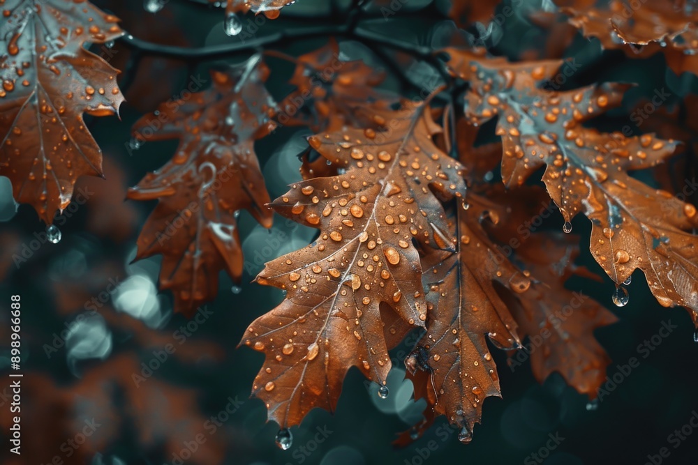 Poster A close-up shot of a leaf with water droplets, suitable for use in nature or science related contexts