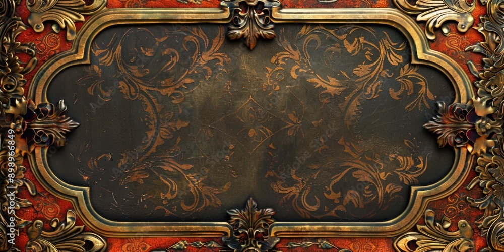 Poster A picture of a golden frame with a pop of red color