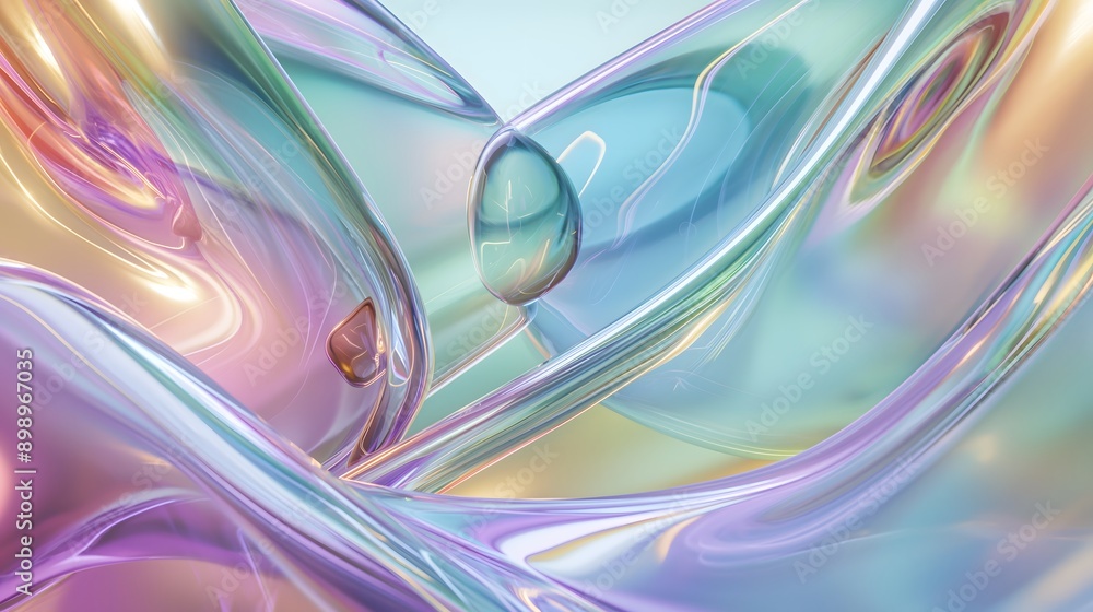 Poster 50. **generate a 3d image of smooth, transparent glass shapes with glossy highlights and subtle refr