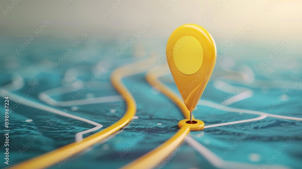Poster a simple illustration of a yellow pin marking a location on a map