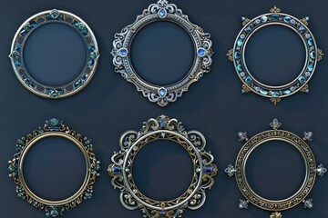 Set of decorative frames with blue gemstones, ideal for framing artwork or photographs