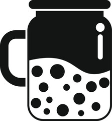 Black glyph style icon of a jar containing boba tea with tapioca pearls