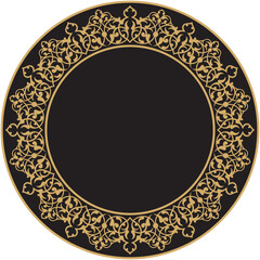 Vector illustration of a circular frame border ornament design pattern, black background. Suitable for frames, calligraphy, decoration, etc