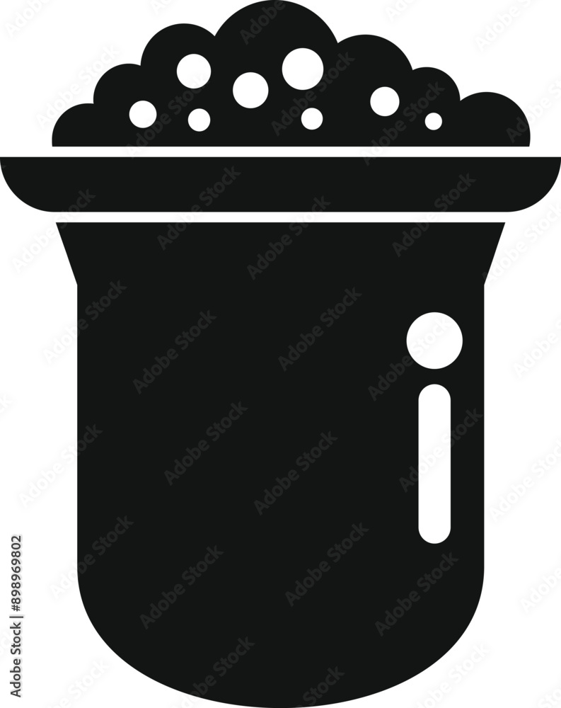 Poster simple icon of a science beaker with chemical solution bubbling inside, isolated on a white backgrou