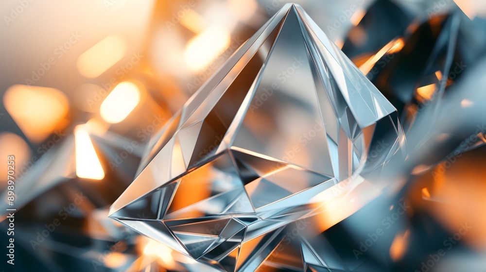Poster 31. **create a 3d image of interconnected geometric glass shapes with glossy surfaces and subtle lig