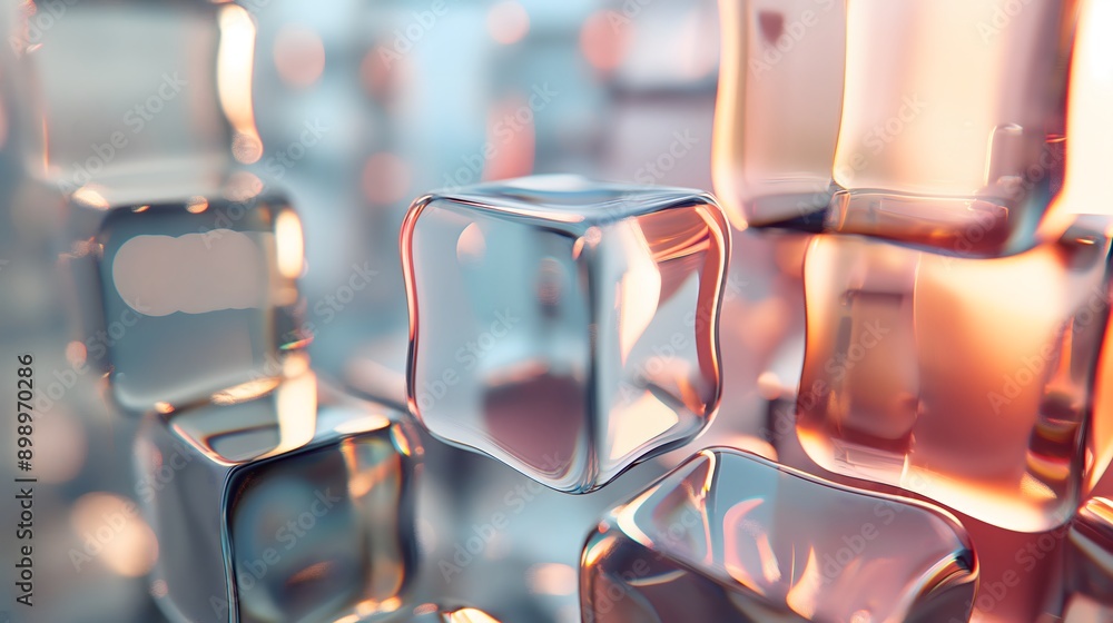 Poster 22. **render a 3d image of intersecting transparent geometric glass shapes with glossy highlights an