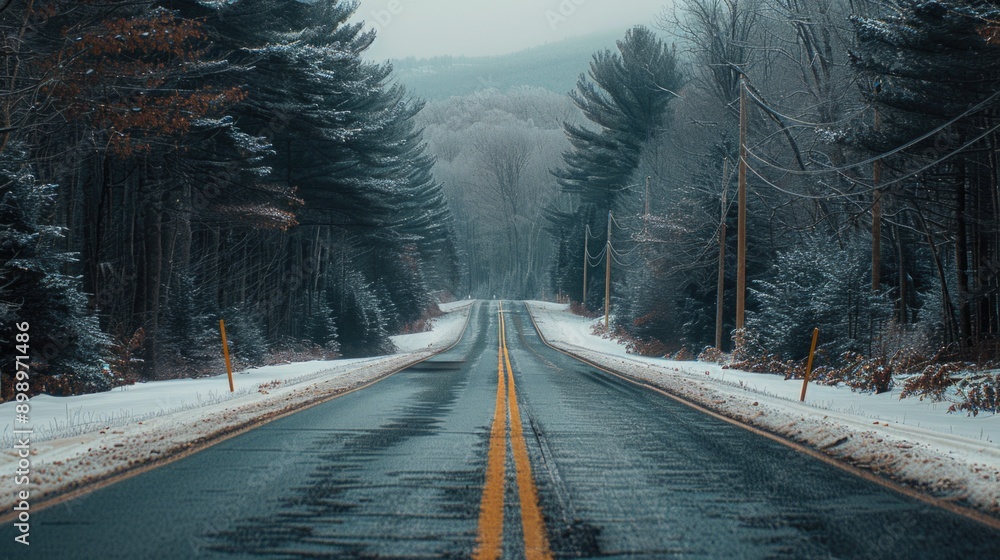 Poster A road with a yellow line in the middle, suitable for use in infographics or as a background image