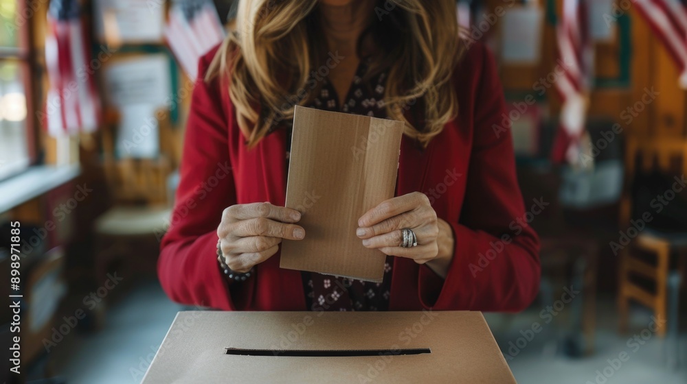 Poster a person carrying a box with a document inside, possibly containing important information or documen