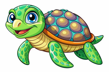 Fototapeta premium Funny Sea Turtle Vector Illustration, Cartoons, Clipart, and Line Art Design, Funny sea turtle vector, cartoon, clipart, and line art design on white background.