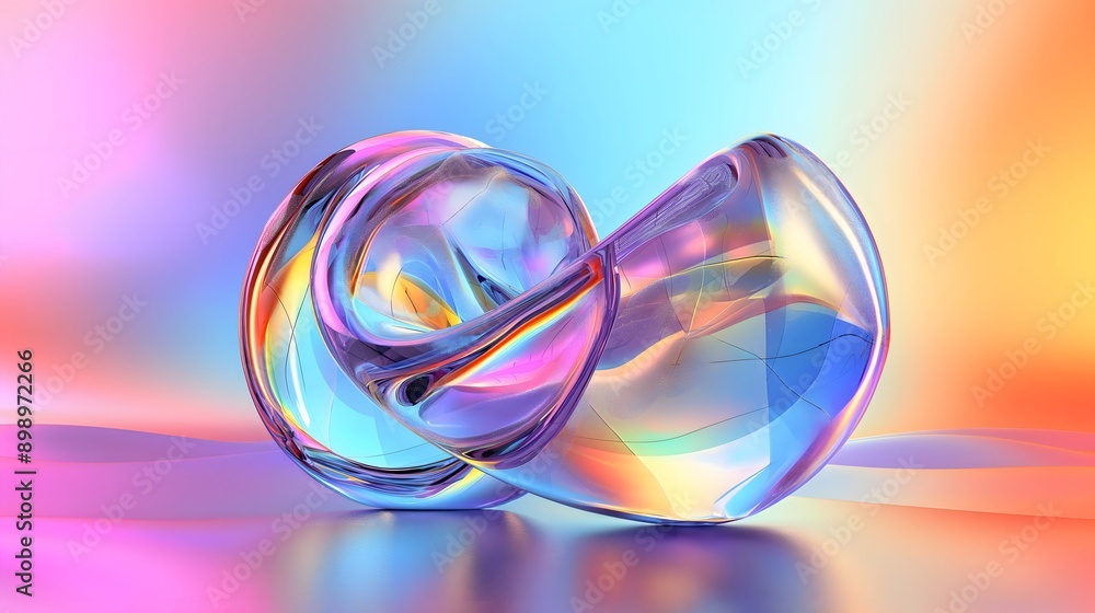 Poster 42. **visualize a 3d abstract glass shape with reflective surfaces and high-gloss highlights, in fro