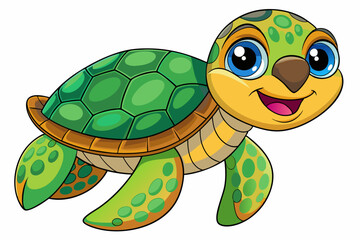 Funny Sea Turtle Vector Illustration, Cartoons, Clipart, and Line Art Design, Funny sea turtle vector, cartoon, clipart, and line art design on white background.