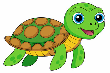 Funny Sea Turtle Vector Illustration, Cartoons, Clipart, and Line Art Design, Funny sea turtle vector, cartoon, clipart, and line art design on white background.