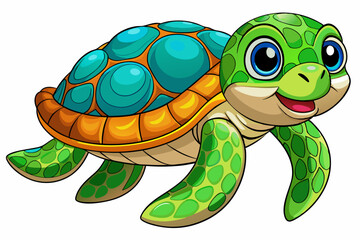 Funny Sea Turtle Vector Illustration, Cartoons, Clipart, and Line Art Design, Funny sea turtle vector, cartoon, clipart, and line art design on white background.