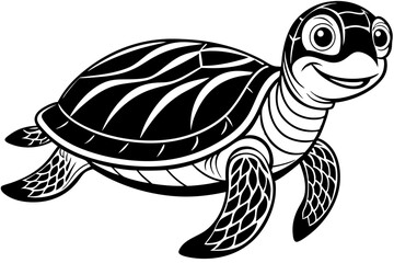 Funny Sea Turtle Vector Illustration, Cartoons, Clipart, and Line Art Design, Funny sea turtle vector, cartoon, clipart, and line art design on white background.