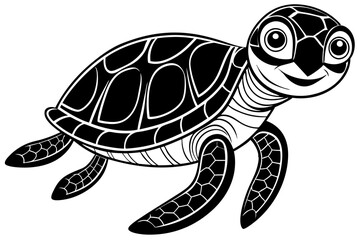 Funny Sea Turtle Vector Illustration, Cartoons, Clipart, and Line Art Design, Funny sea turtle vector, cartoon, clipart, and line art design on white background.