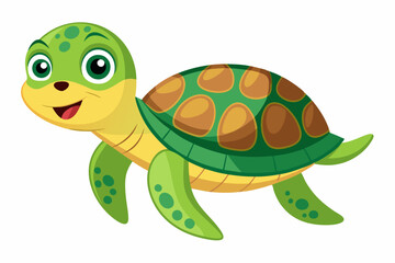 Funny Sea Turtle Vector Illustration, Cartoons, Clipart, and Line Art Design, Funny sea turtle vector, cartoon, clipart, and line art design on white background.