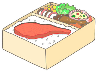 弁当のイラスト - シャケ弁・焼き鮭弁当