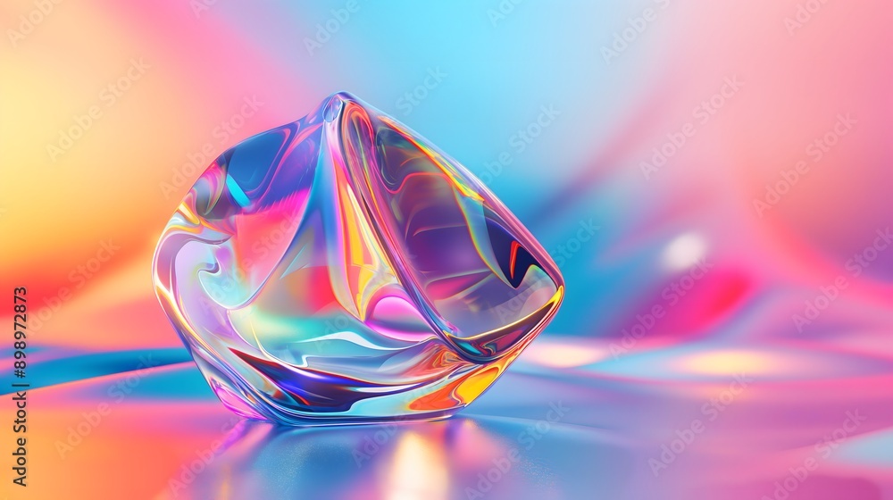 Poster 42. **visualize a 3d abstract glass shape with reflective surfaces and high-gloss highlights, in fro