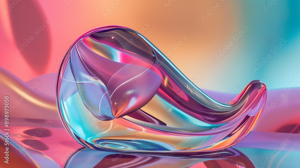 Aufkleber 42. **visualize a 3d abstract glass shape with reflective surfaces and high-gloss highlights, in fro