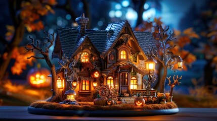 Fototapeta premium Halloween haunted house, spooky decorations