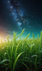Obraz premium Grass Blades Under a Starry Night Sky.