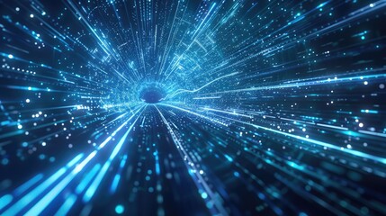 Obraz premium Futuristic blue background with bright glowing lines, representing data technology and digital innovation.
