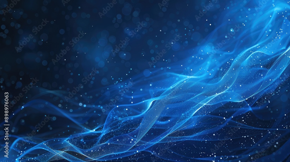 Poster futuristic blue background with dynamic glowing lines, symbolizing technology and data flow.