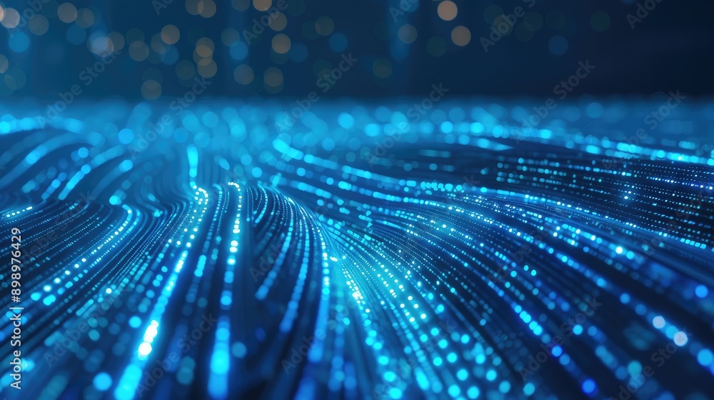 Poster futuristic blue background with dynamic glowing lines, representing data technology and connectivity