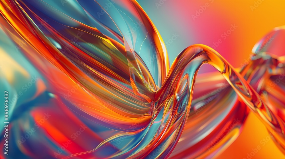 Poster 36. **visualize a 3d abstract glass form with intricate transparency and glossy surfaces, in front o
