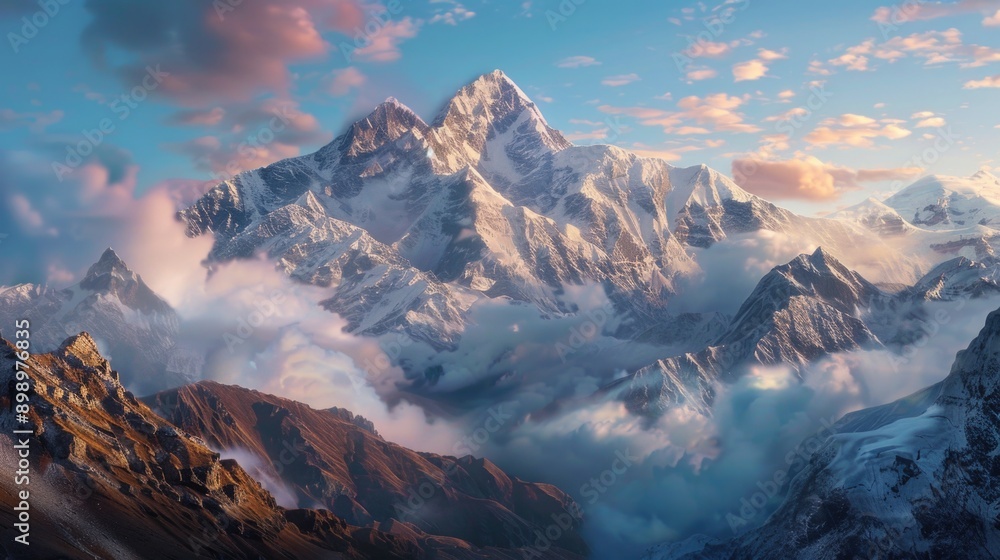 Aufkleber A scenic view of a mountain range with clouds in the background, ideal for use in travel or adventure-themed projects