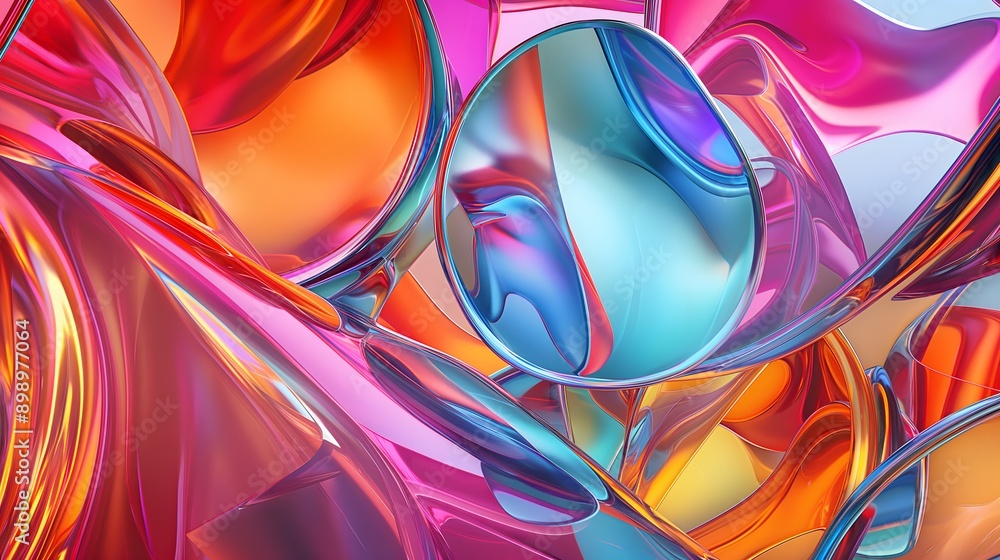 Aufkleber 33. **design a 3d abstract glass arrangement with reflective properties and high-gloss surfaces, set