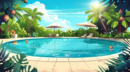 Summer background with pool illustrations for banners, cards, flyers.Summer concept