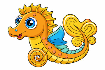 Funny Seahorse Vector Illustration on White Background Cartoons, Clipart, Line Art Design, Funny seahorse vector art on white background, ideal for cartoons, clipart, and line art designs