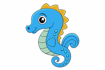 Funny Seahorse Vector Illustration on White Background Cartoons, Clipart, Line Art Design, Funny seahorse vector art on white background, ideal for cartoons, clipart, and line art designs