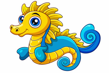 Funny Seahorse Vector Illustration on White Background Cartoons, Clipart, Line Art Design, Funny seahorse vector art on white background, ideal for cartoons, clipart, and line art designs
