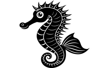 Obraz premium Funny Seahorse Vector Illustration on White Background Cartoons, Clipart, Line Art Design, Funny seahorse vector art on white background, ideal for cartoons, clipart, and line art designs