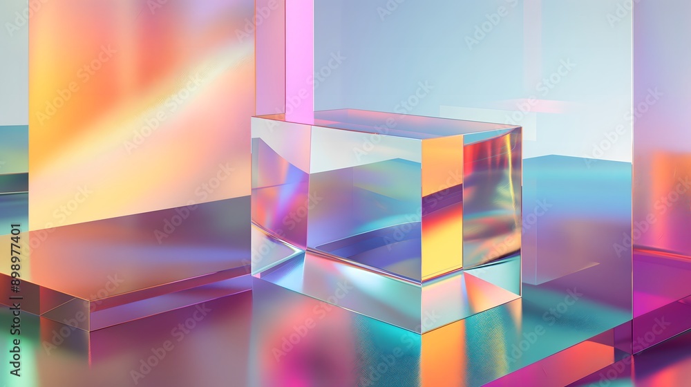 Poster 29. **produce a 3d image of a smooth, transparent glass structure with reflective properties, surrou