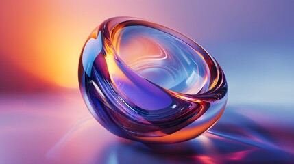 31. **Create a 3D render of a high-gloss, transparent glass object with intricate refractions, set against a bold, random color background