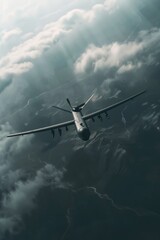 A large airplane soaring through a thick layer of clouds, ready for takeoff or landing