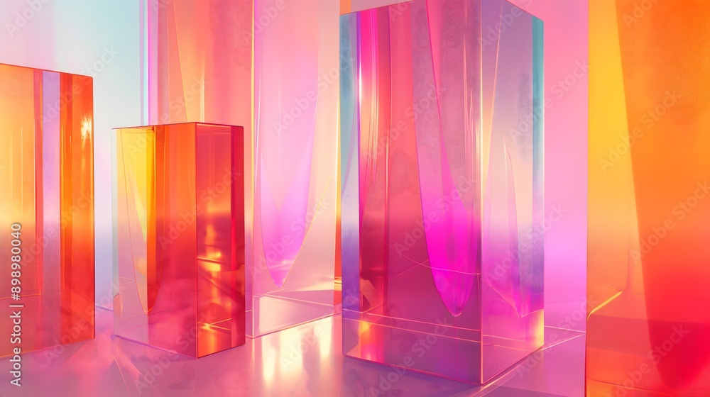 Poster 8. **generate a 3d render of translucent glass elements arranged in a modern abstract composition, s