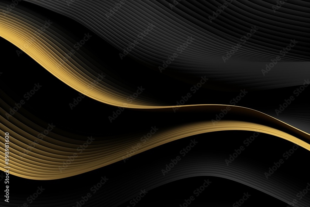 Poster a close-up view of golden and black abstract wavy lines creating a modern, elegant, and dynamic desi