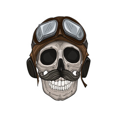 Skull with pilot helmet, retro style vector illustration