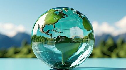 a glass globe with a reflection of the earth on it