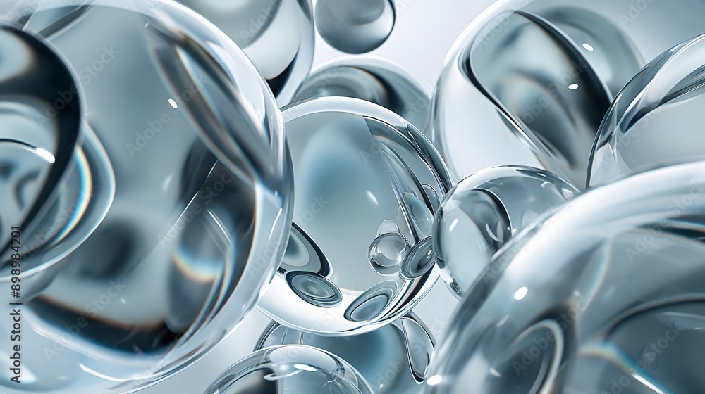 Poster 1. **create an abstract 3d geometric render featuring transparent glossy glass shapes with intricate