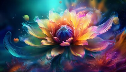 Obraz premium A magical water lily flower, often found floating serenely on the surface of tranquil ponds and lakes, embodies an ethereal beauty that captivates onlookers. 